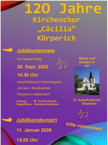 Flyer mit wichtigen Informationen zum Jubiläum des Kirchenchores Körperich
