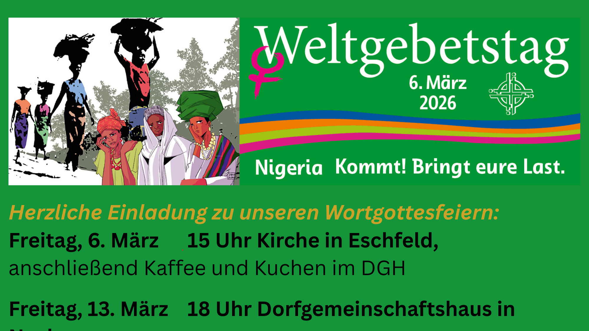 Informationen über den Weltgebetstag 2026 in Eschfeld und Nusbaum