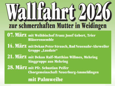 Auf dem Plakat stehen alle Informationen und Termine zur Wallfahrt in Weidingen