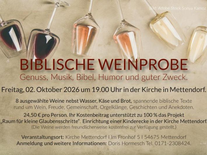 Flyer Biblische Weinprobe am 02. Oktober in der Kirche in Mettendorf