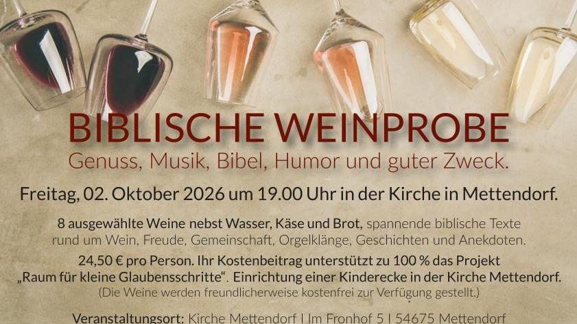 Flyer Biblische Weinprobe am 02. Oktober in der Kirche in Mettendorf