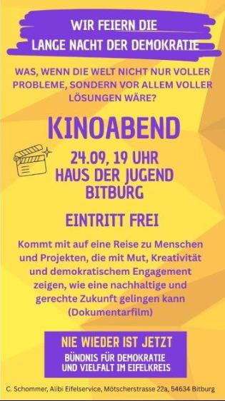 Informationen zum Kinoabend im Haus der Jugend Bitburg