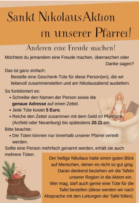 Nikolausaktion 2026 (c) Martina Ludwig Für die Nikolausaktion wird Werbung gemacht und der Ablauf wird erklärt mit weihnachtlichen Symbolen