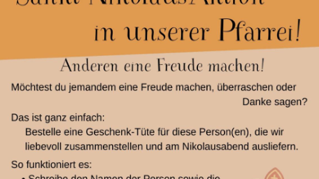 Für die Nikolausaktion wird Werbung gemacht und der Ablauf wird erklärt mit weihnachtlichen Symbolen