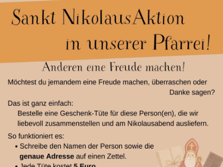 Für die Nikolausaktion wird Werbung gemacht und der Ablauf wird erklärt mit weihnachtlichen Symbolen