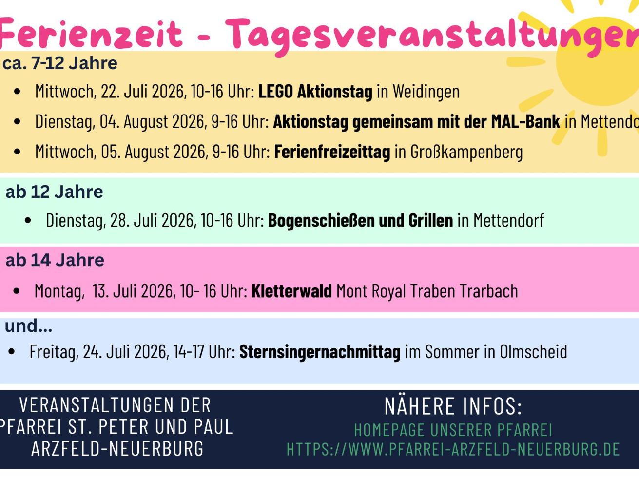 eine Zusammenfassung der Ferienfreizeit-Veranstaltungen in der Pfarrei und in der Verbandsgemeinde Neuerburg