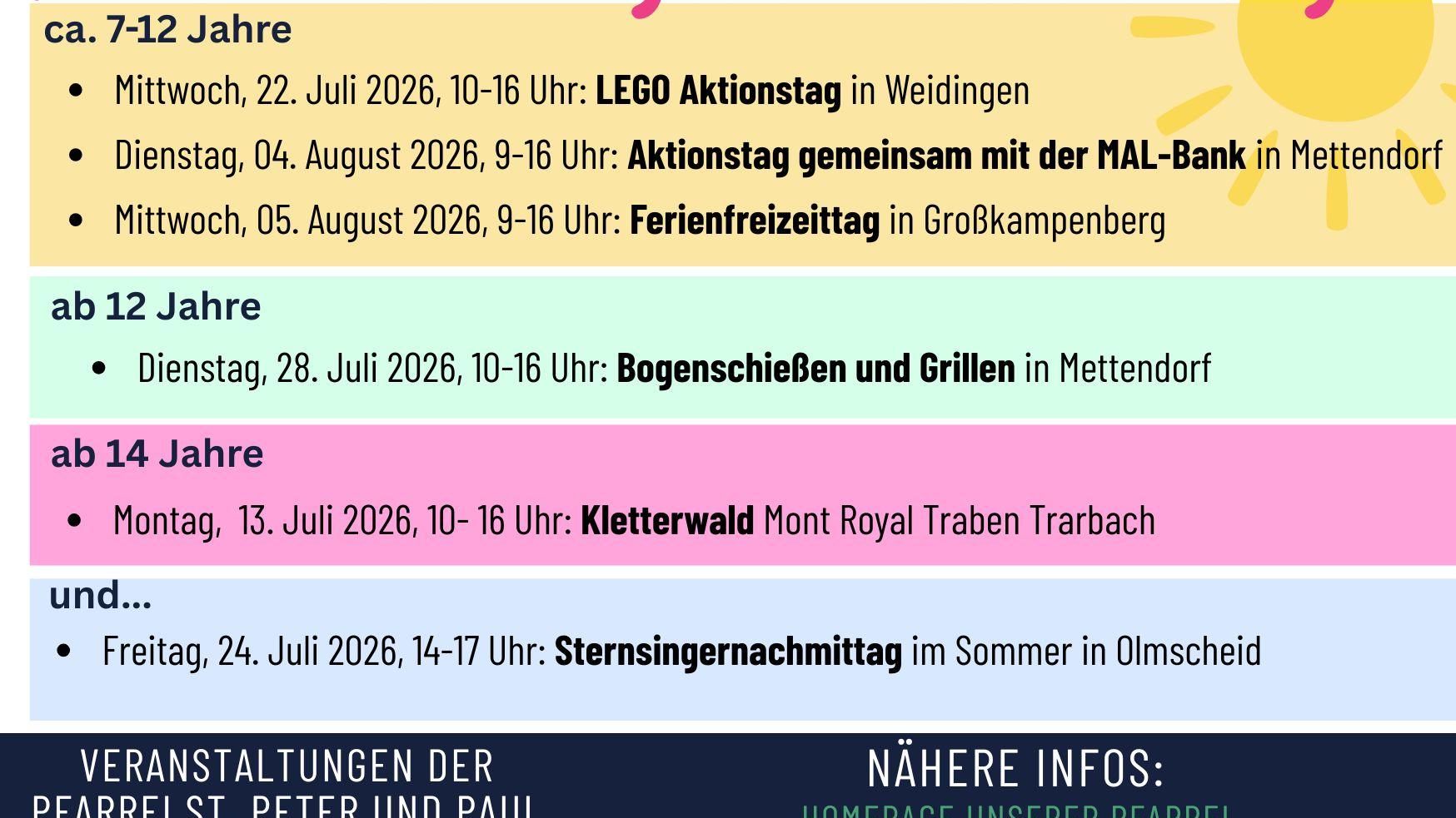 eine Zusammenfassung der Ferienfreizeit-Veranstaltungen in der Pfarrei und in der Verbandsgemeinde Neuerburg