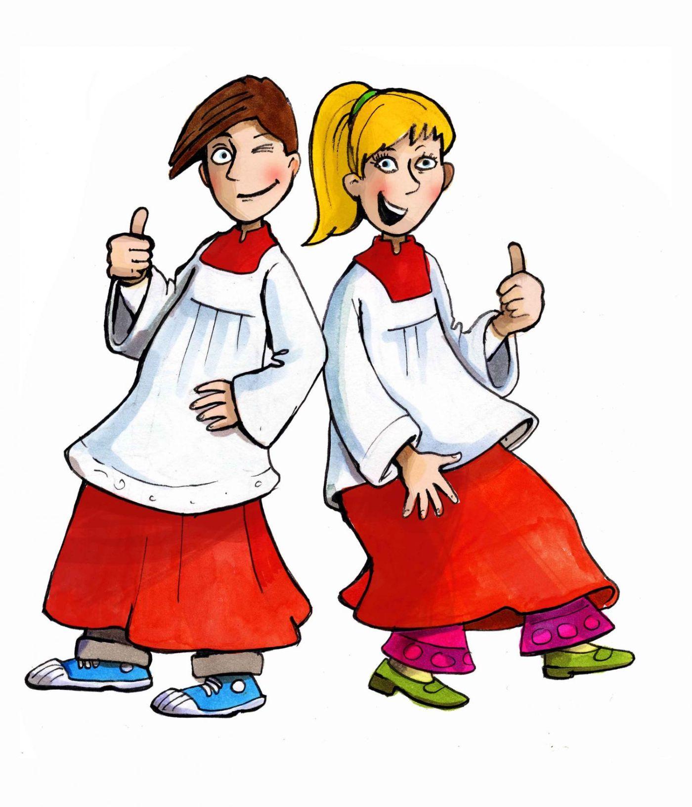 Zwei coole Messdiener zeigen Daumen hoch