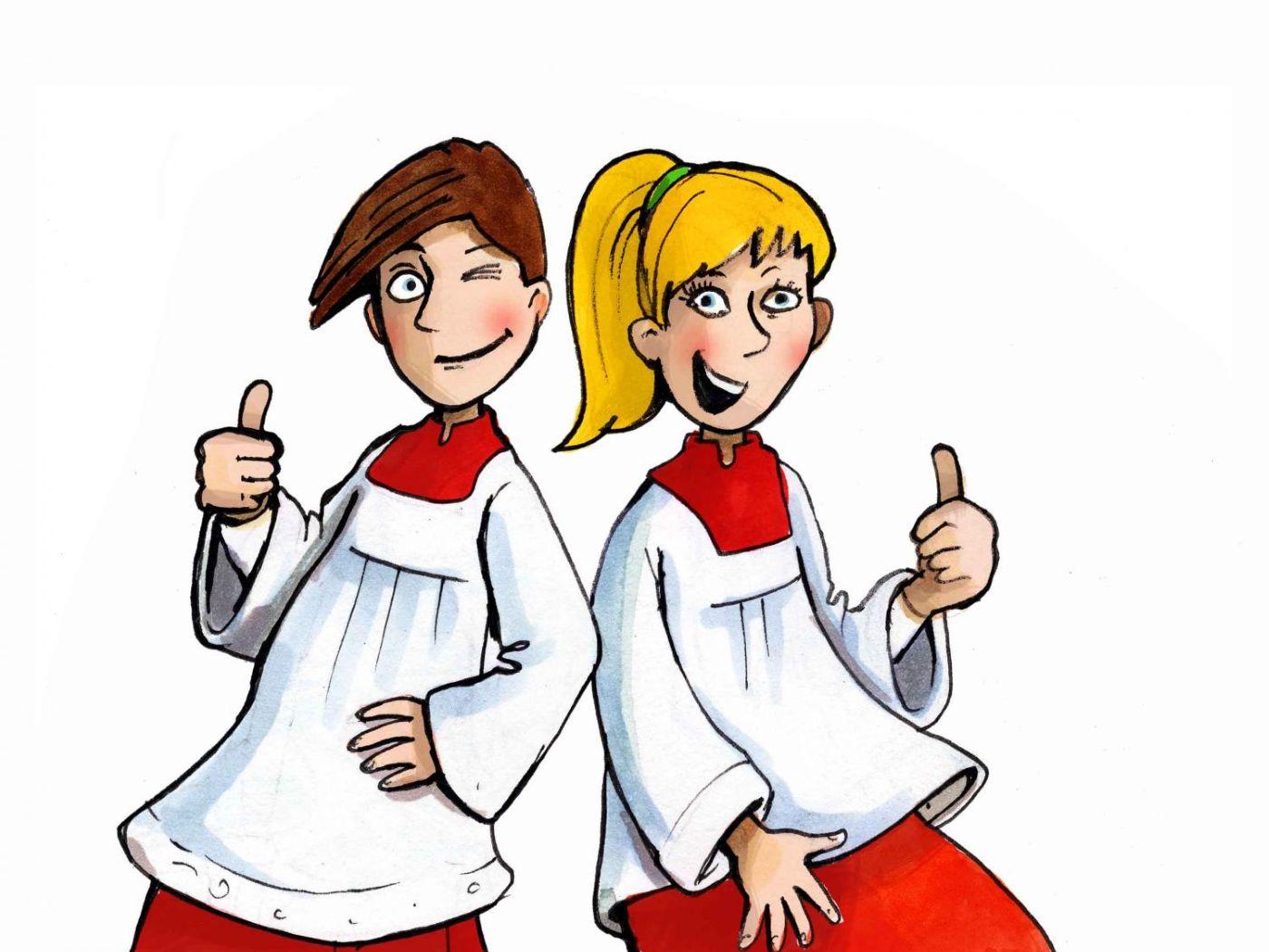 Zwei coole Messdiener zeigen Daumen hoch