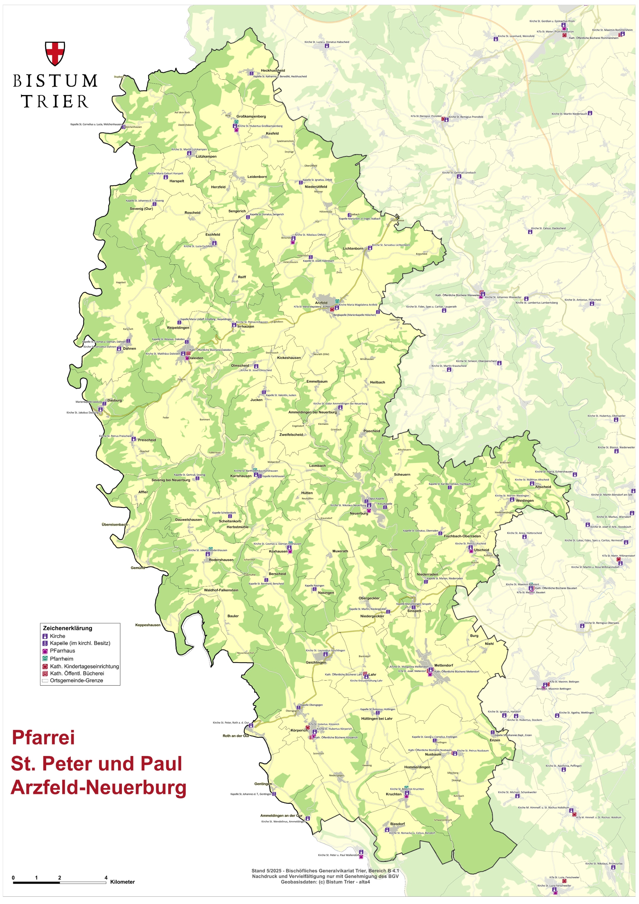 Karte unserer Pfarrei Arzfeld-Neuerburg mit den benachbarten Pfarreien